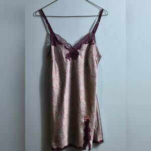 Victoria's Secret Dusty Pink Satin Chemise with Plum Lace